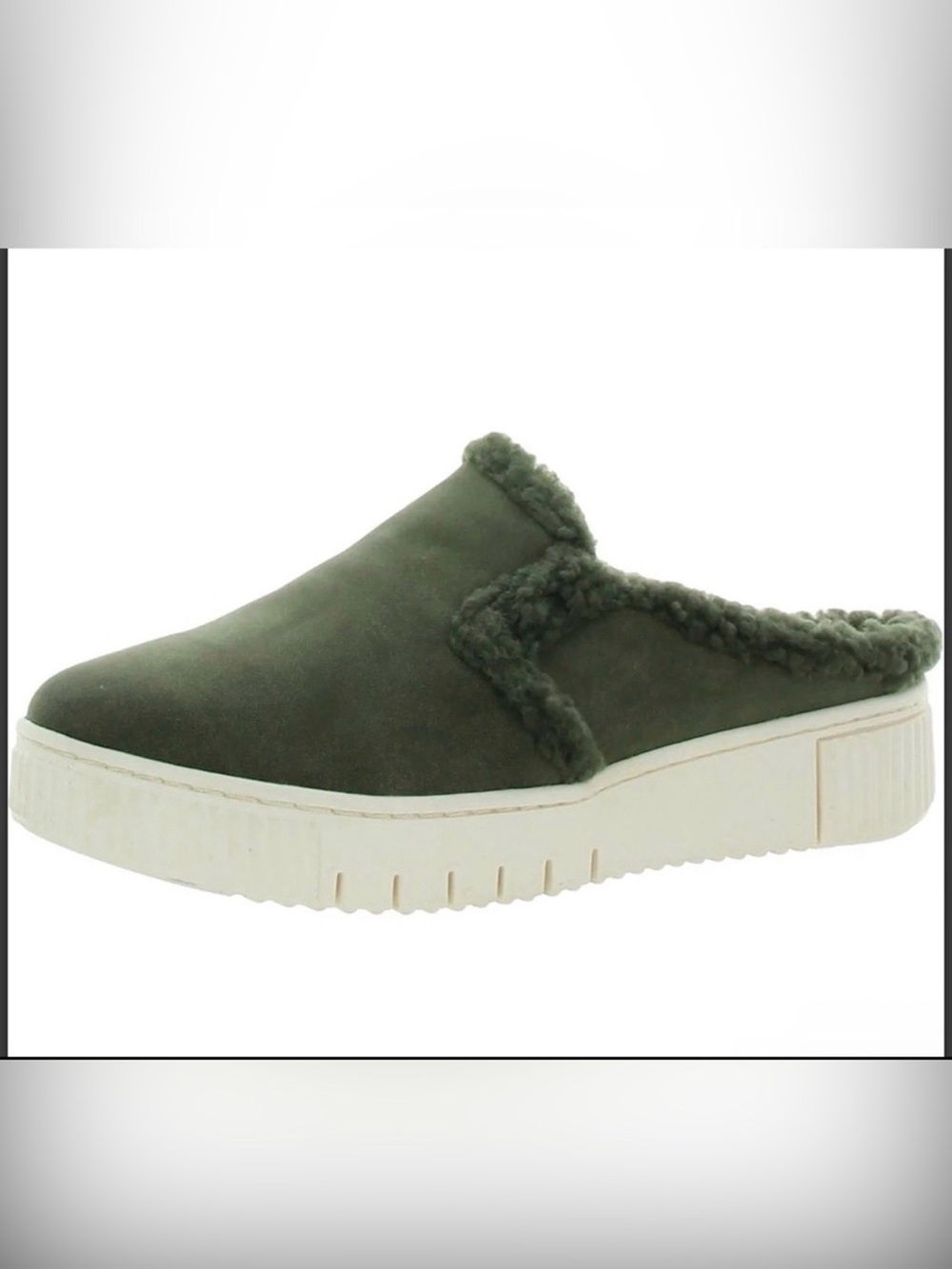 SOUL Naturalizer Olive Green Shearling-Trim Slip-On Mule Sz 6.5 NIB